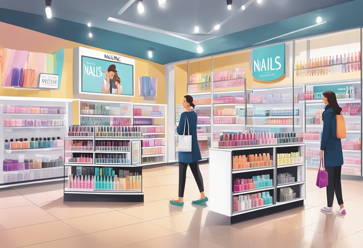 A customer browsing Nails Inc products in a Canadian store