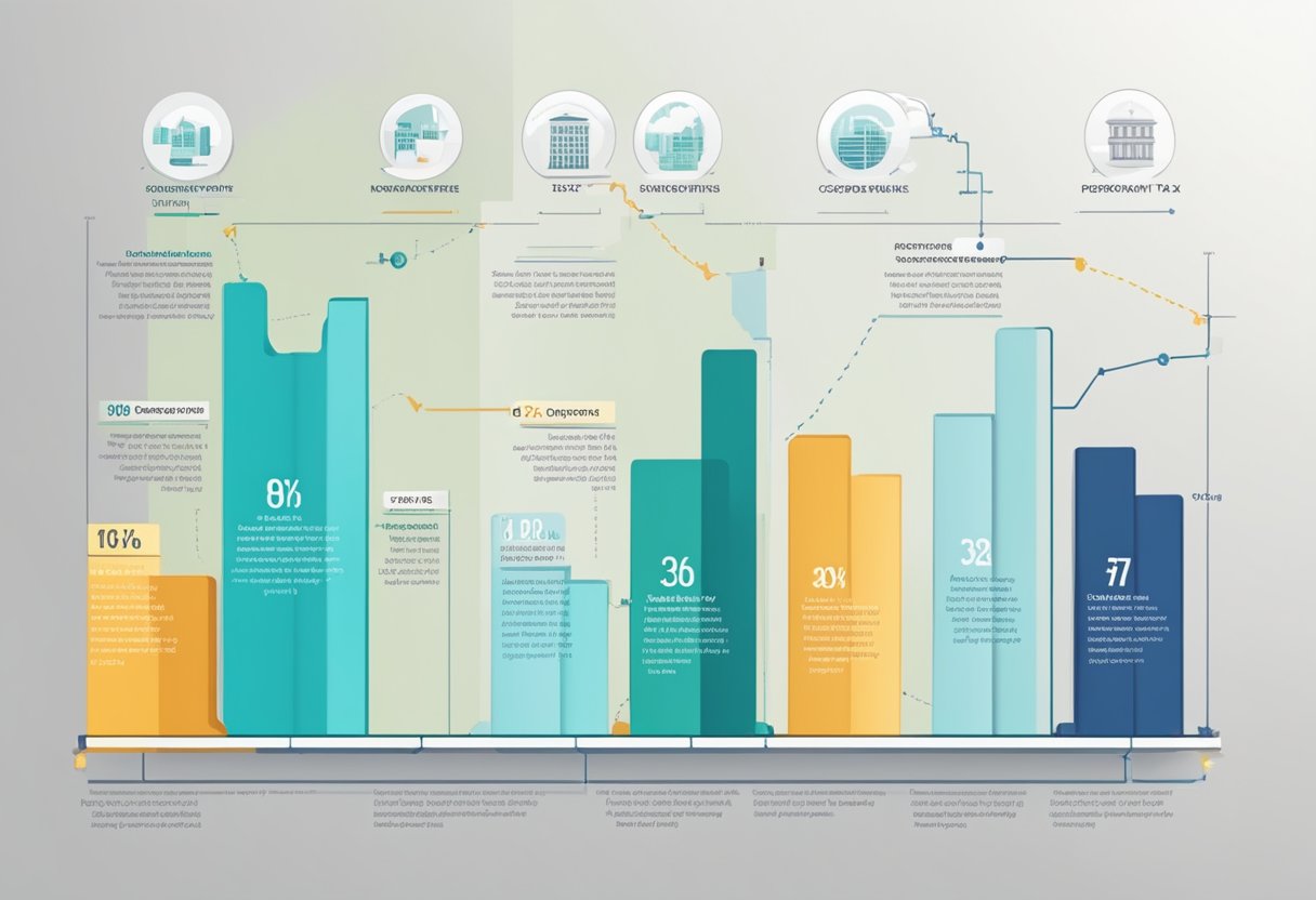 A chart displaying the evolution of corporation tax rates over time, with clear labels and a timeline indicating when the changes occurred