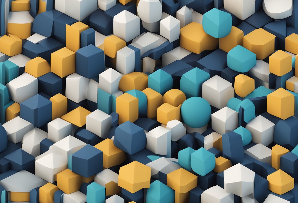 A group of abstract shapes coming together to form a solid structure, representing the concept of formation and incorporation