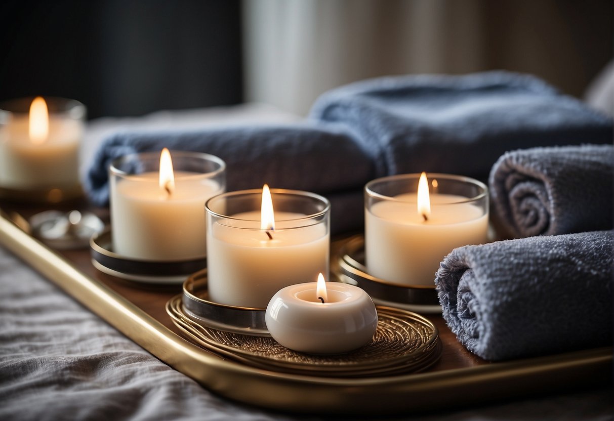 A spa-like setting with candles, bath salts, and luxurious robes, showcasing a sense of relaxation and pampering for the best bridesmaid gifts