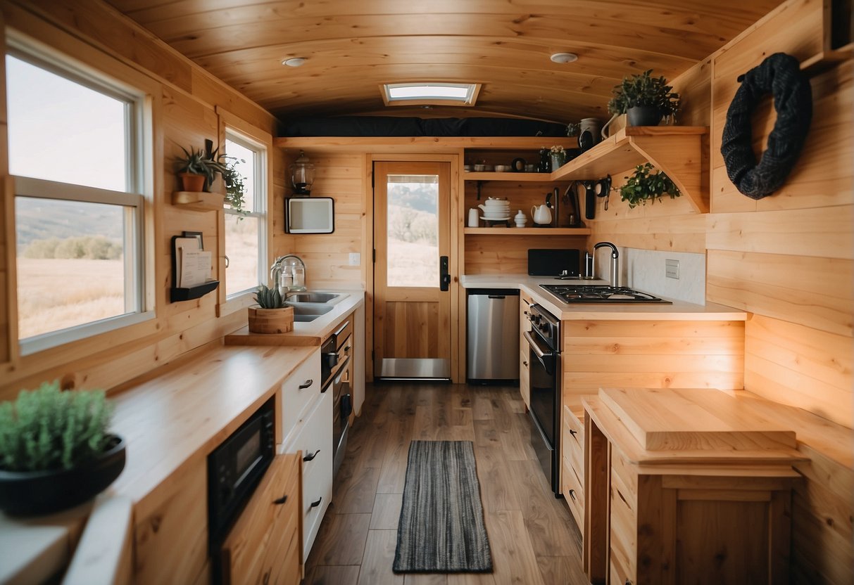 An accessible tiny home with wide doorways, grab bars, and a step-free shower. Cozy furniture and easy-to-reach storage for comfort