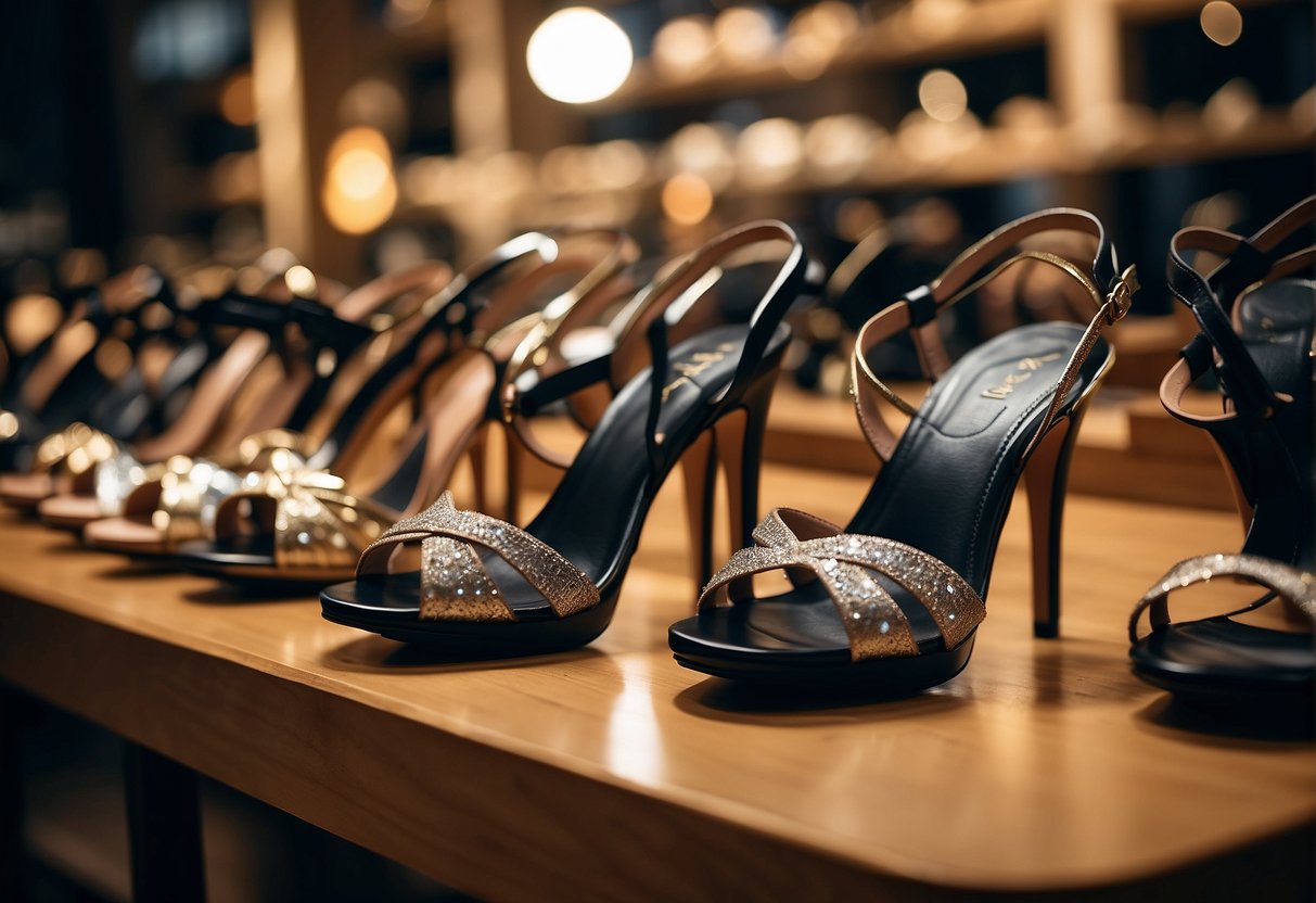 A display of designer sandals in a spotlight, showcasing their elegance and style