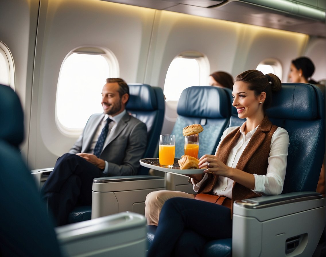 Passengers enjoying onboard amenities on cheap flights from London