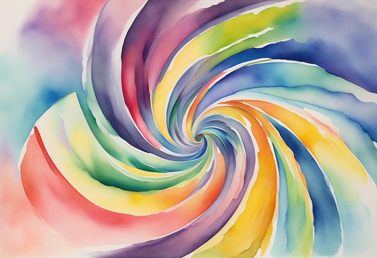 A swirling vortex of vibrant colors emanates from an abstract figure, radiating energy and sensuality