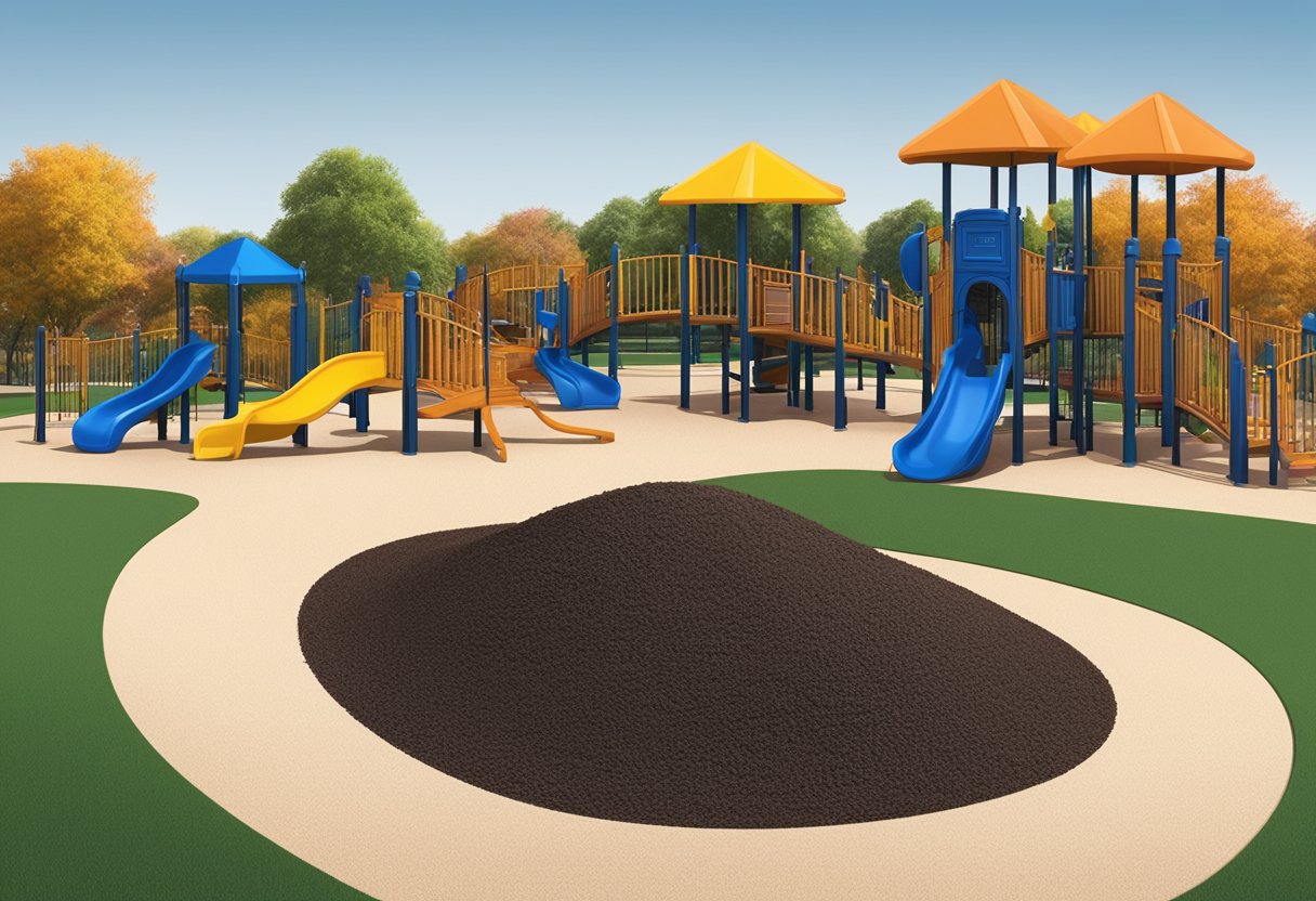 Rubber mulch colors being selected and applied to a playground surface