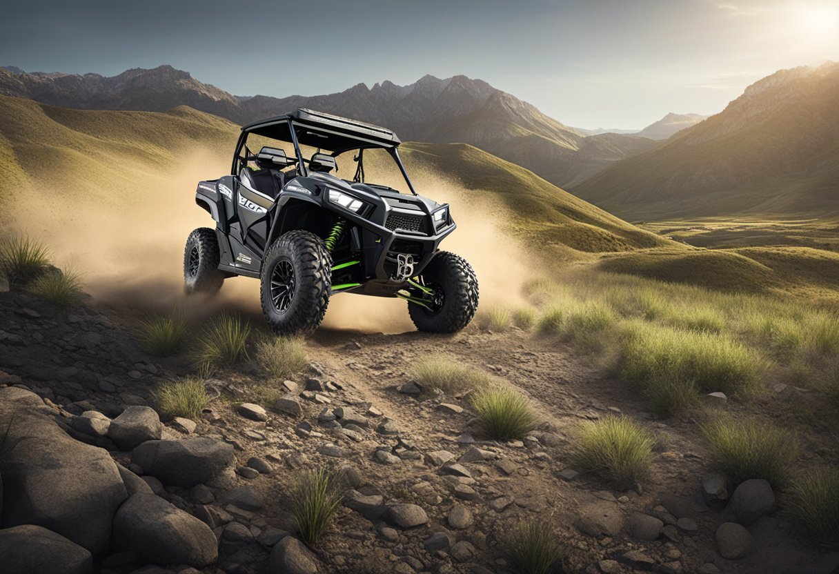 A UTV tire with Best system 3 branding, shown in action on a rugged terrain with excellent performance and handling
