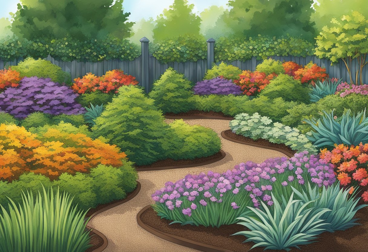 Cypress mulch spreads across a vibrant garden bed, repelling bugs and retaining moisture