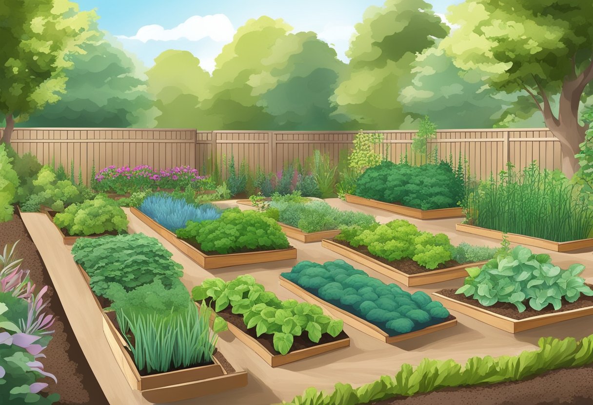 Lush vegetable garden with cedar mulch, plants thriving, soil moist, weeds suppressed, and earthy aroma filling the air