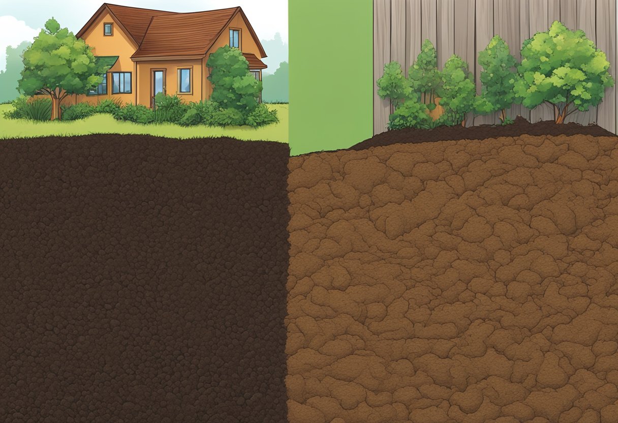 Rich soil with leaf mulch supports healthy plants, while soil with wood mulch shows signs of poor plant health