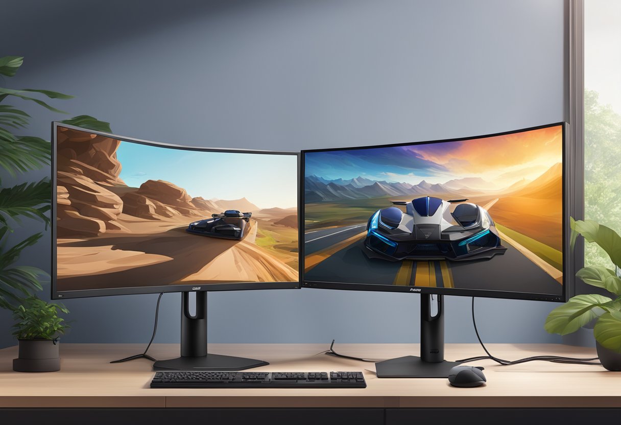 A side-by-side comparison of a 144Hz and 165Hz monitor, with a focus on the display settings and refresh rate specifications