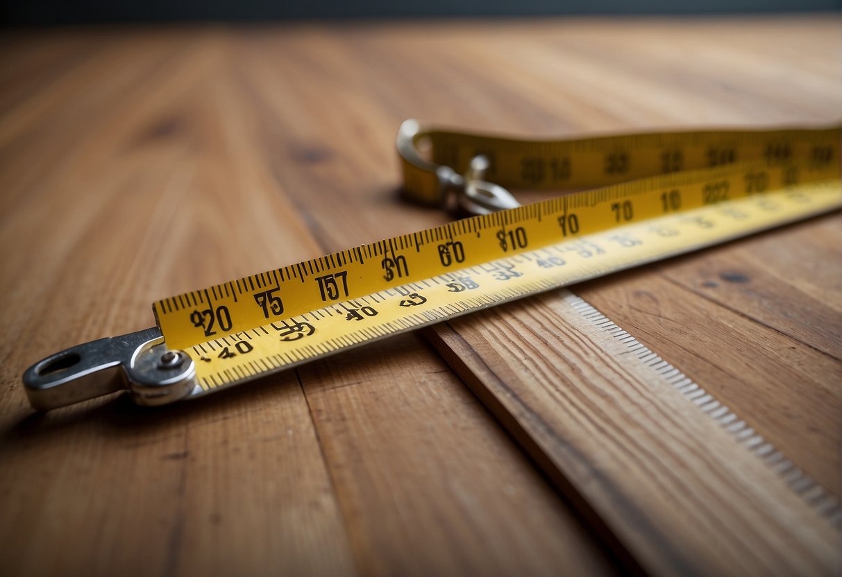 A Tape Measure Extends Across The Width Of A Cabinet Frame, With A Pencil Marking The Measurement On The Wood. A Level Sits Nearby, Ensuring The Cabinet Is Perfectly Aligned
