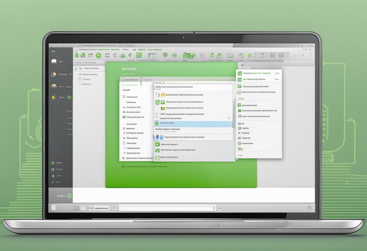 An open laptop displaying the Linux Mint desktop. A cursor hovers over the "User Accounts" icon. A new user profile form is visible on the screen