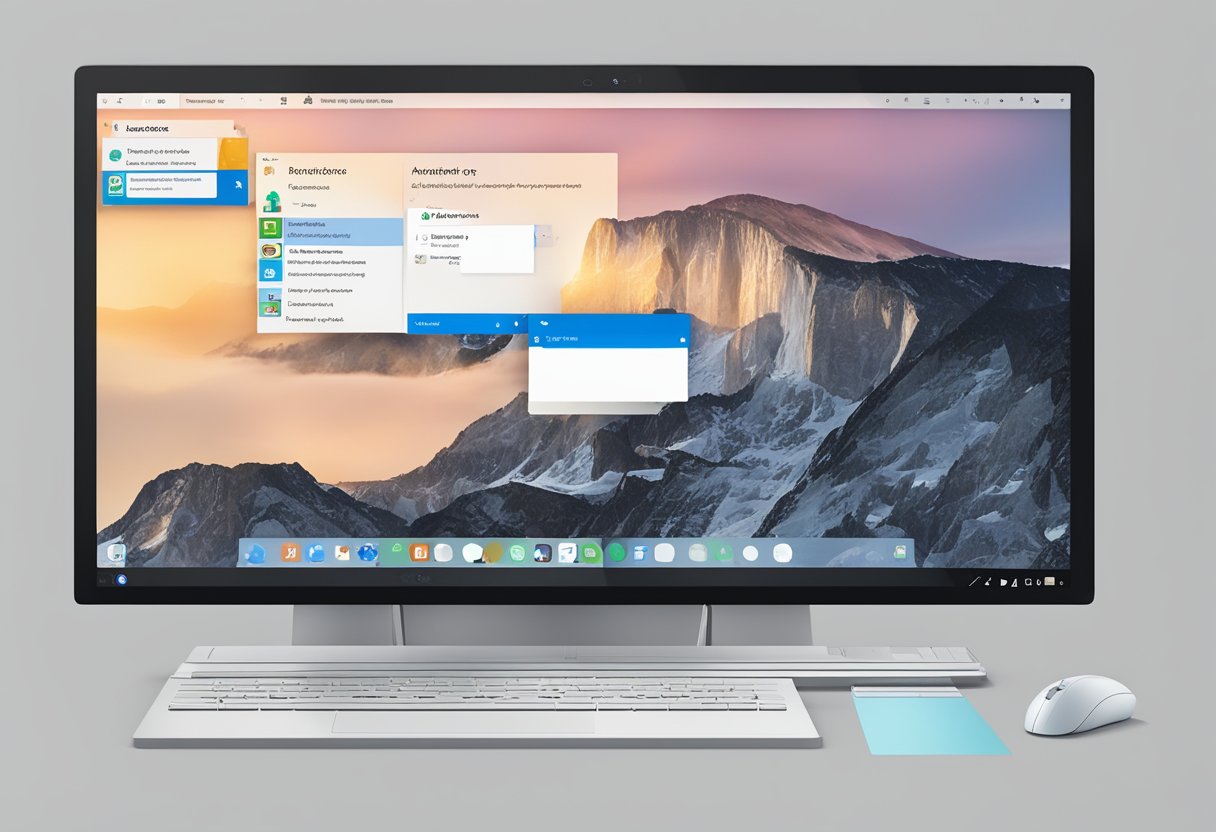A computer screen with a Windows 10 desktop displaying the steps to add an app to startup, with a mouse cursor highlighting the relevant options