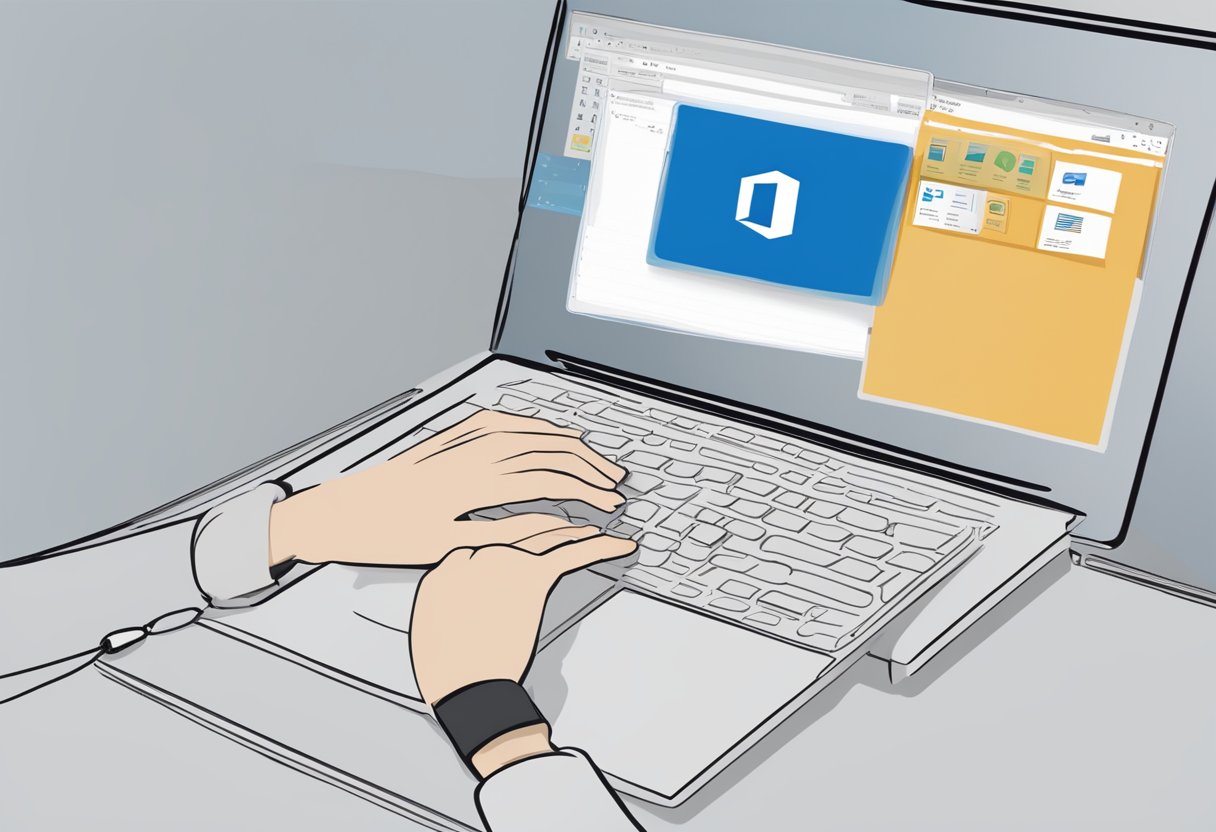 A hand hovers over a computer mouse, clicking on the "Insert" tab in Outlook. The cursor selects the image and then clicks on the "Format" tab, choosing the "Picture Border" option to add a border around the picture