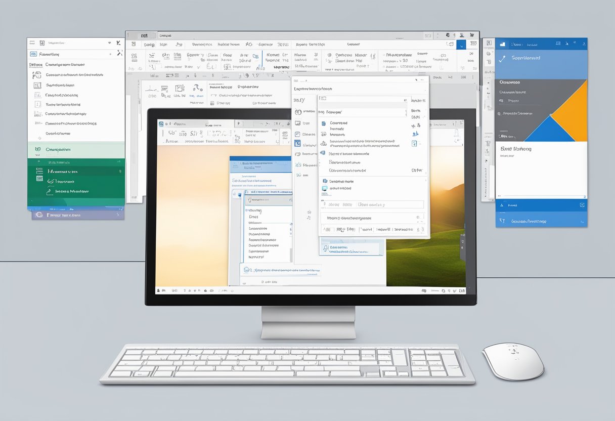 A computer screen with the Outlook 365 interface open, showing the process of adding a signature. The cursor hovers over the "Signature" option in the settings menu