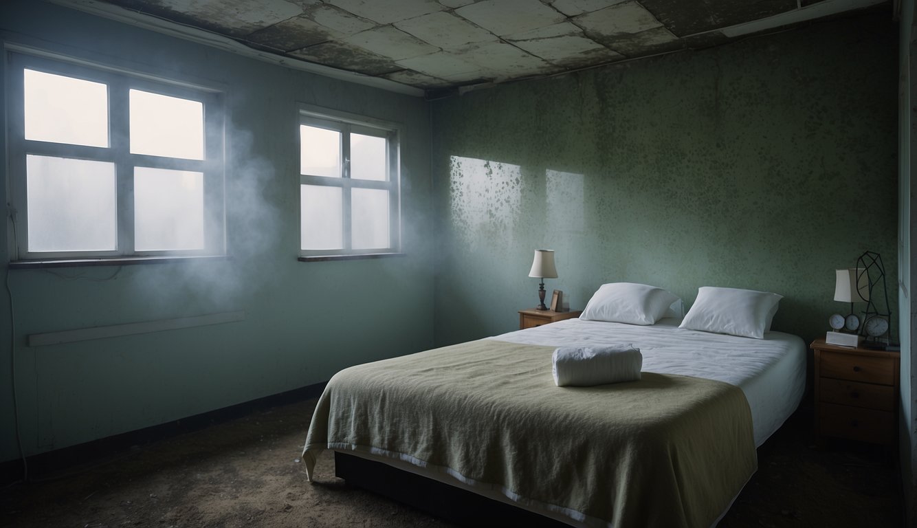 A room with high humidity, poor ventilation, and mold growth. Five common myths about mold are debunked by scientific evidence
