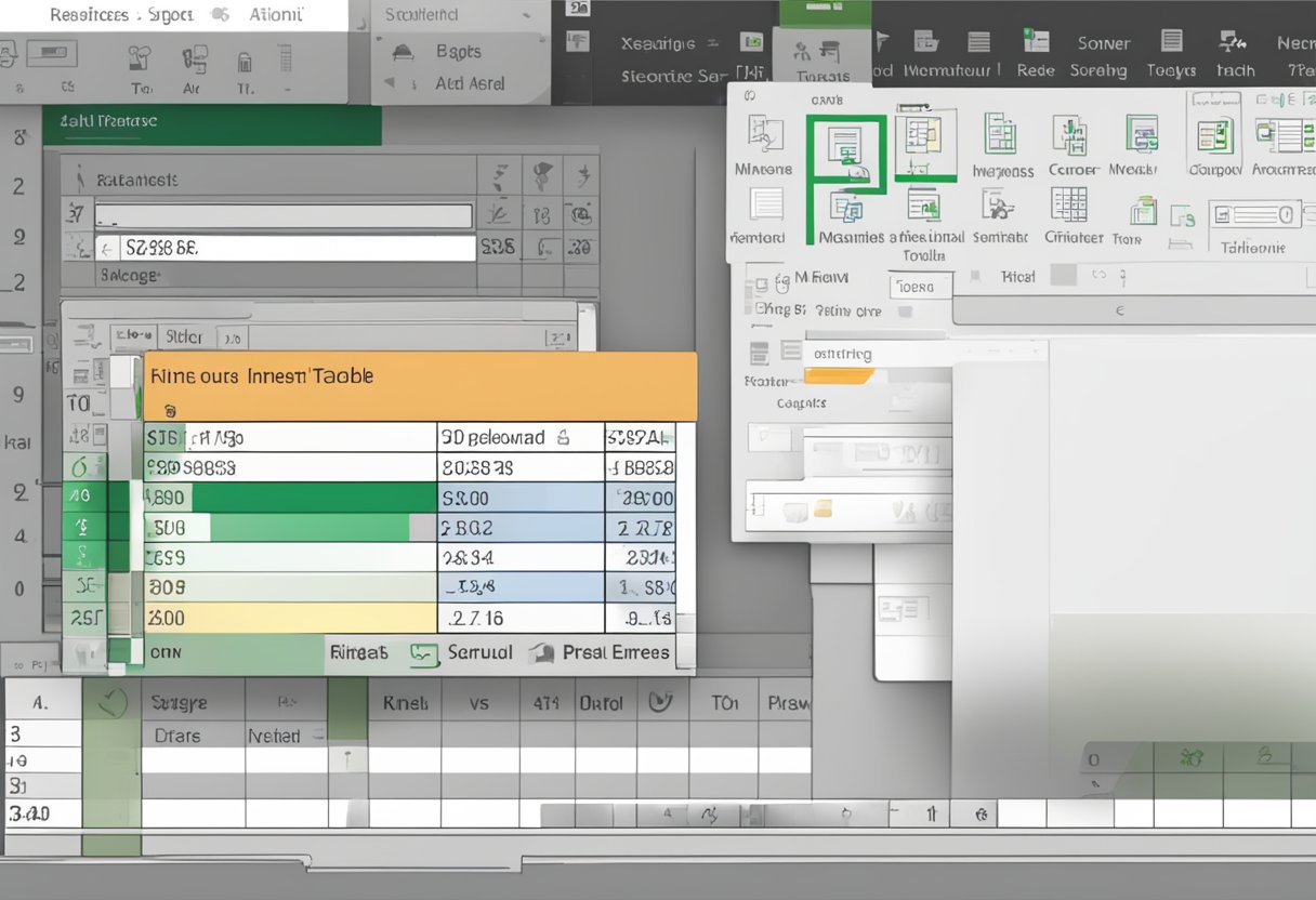 An Excel table with data, a highlighted row, and a pop-up menu showing the option to "Insert Total Row."