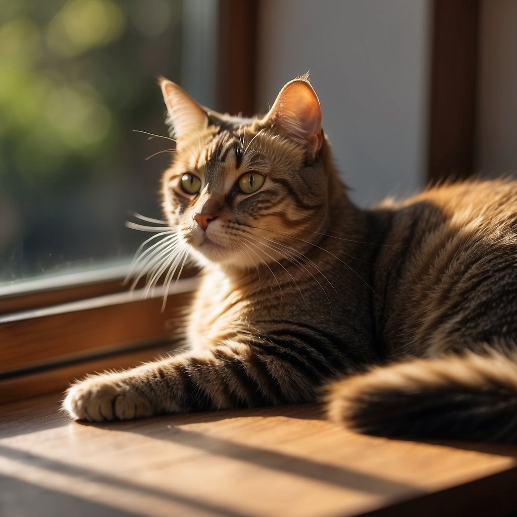 A cat lounges on a sunlit windowsill, looking regal and content. A dog sits nearby, panting and eager for attention. The cat's calm demeanor and independence illustrate why cats are better than dogs