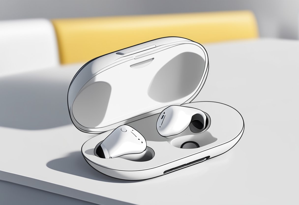 The AirPod case sits on a white table, its once pristine white color now faded and yellowed with time and use
