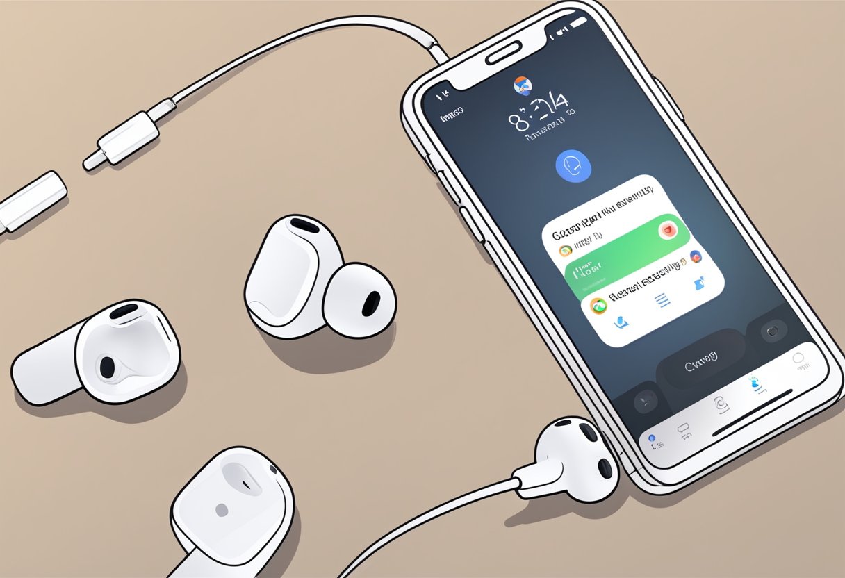 Airpods and smartphone with Messenger app open. Airpods not connecting during call. User frustrated