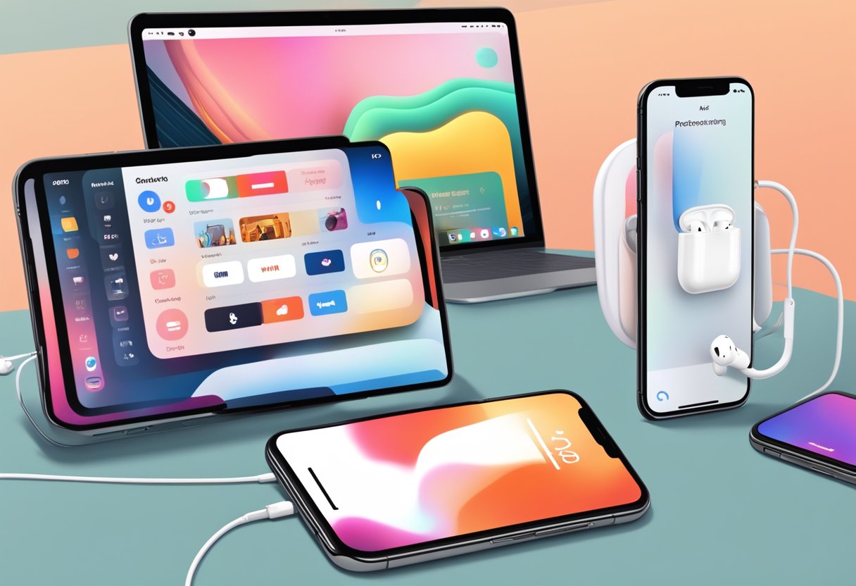Airpods sit next to a smartphone playing Netflix. The audio is not working, and the user is attempting to troubleshoot the issue