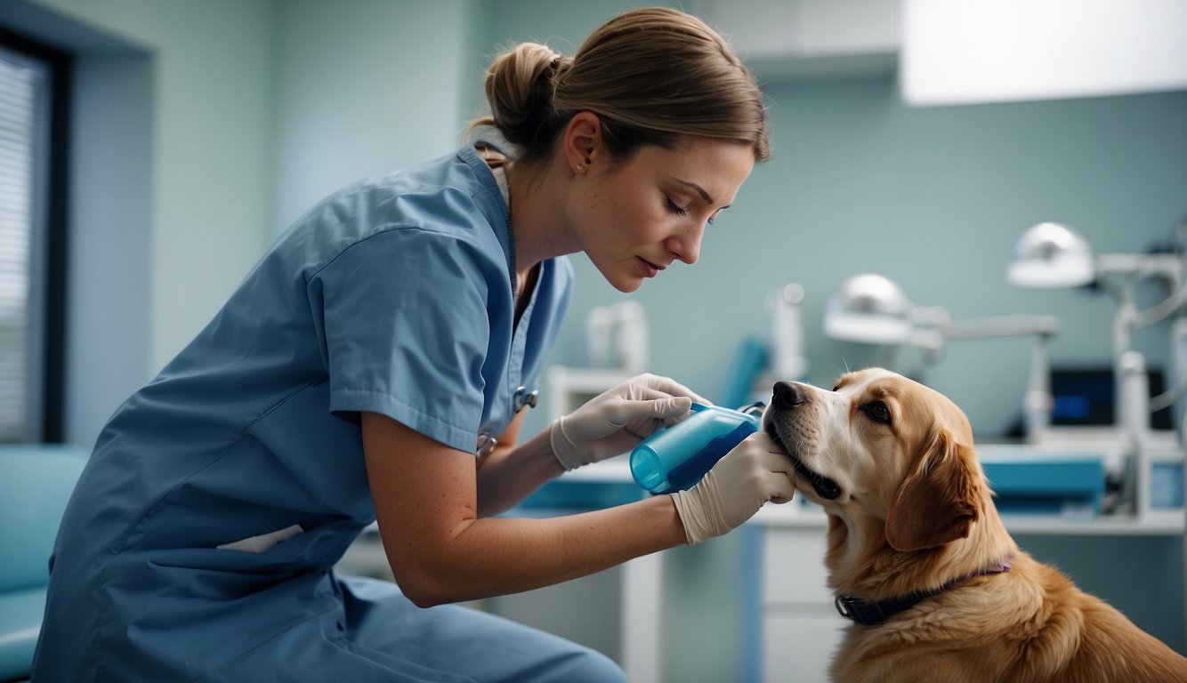 A veterinarian administers essential canine vaccinations to a calm, well-behaved dog in a clean, brightly lit clinic room