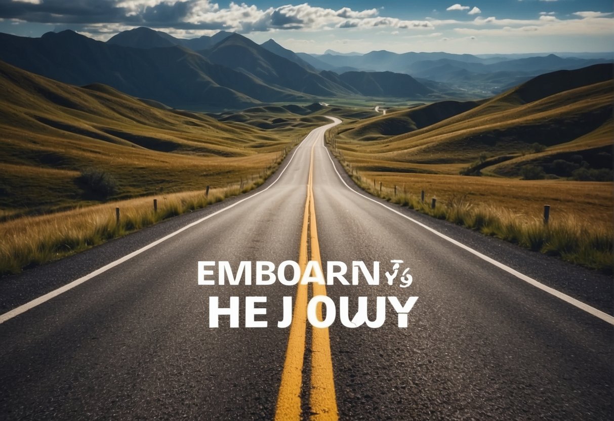 A winding road leading into the distance, with the words "Embracing the Journey" displayed prominently in bold lettering