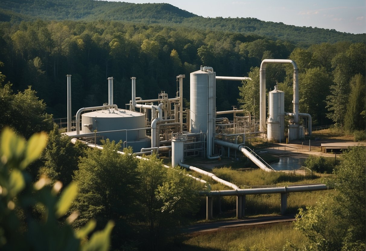 The Cherokee County water plant stands tall, with pipelines extending across the landscape, surrounded by a lush green environment