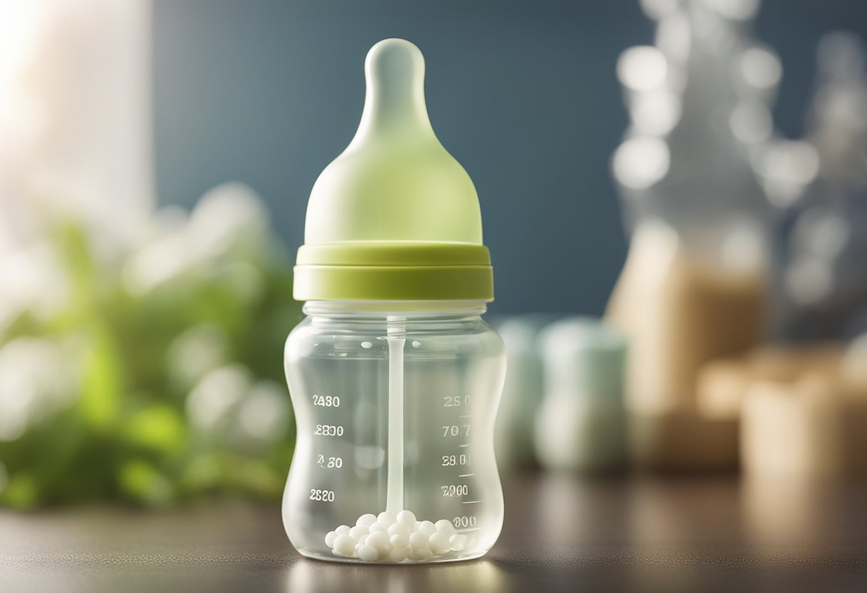 A baby bottle with probiotics, elevated to reduce reflux