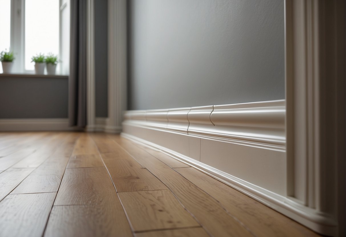 A room with modern and traditional skirting board profiles side by side, showcasing the differences in design and style