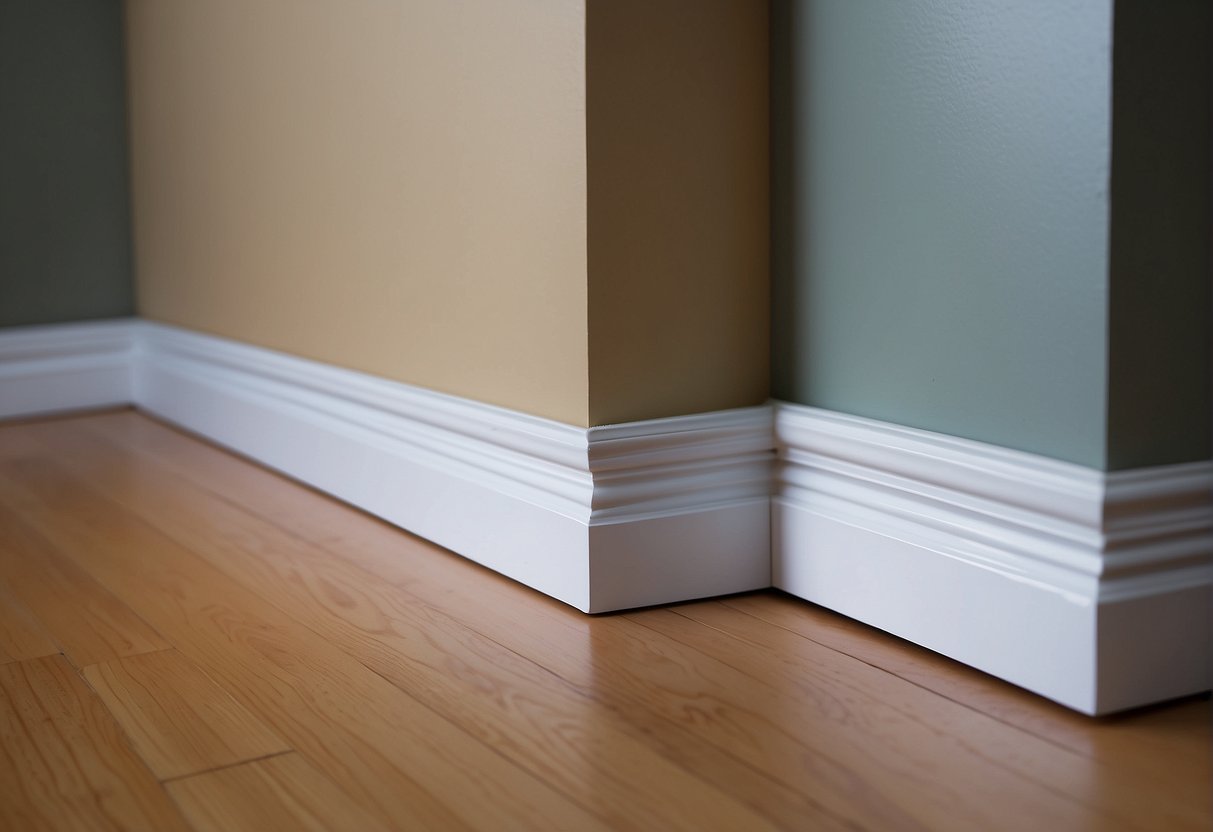 A room with modern and traditional skirting board profiles side by side for comparison