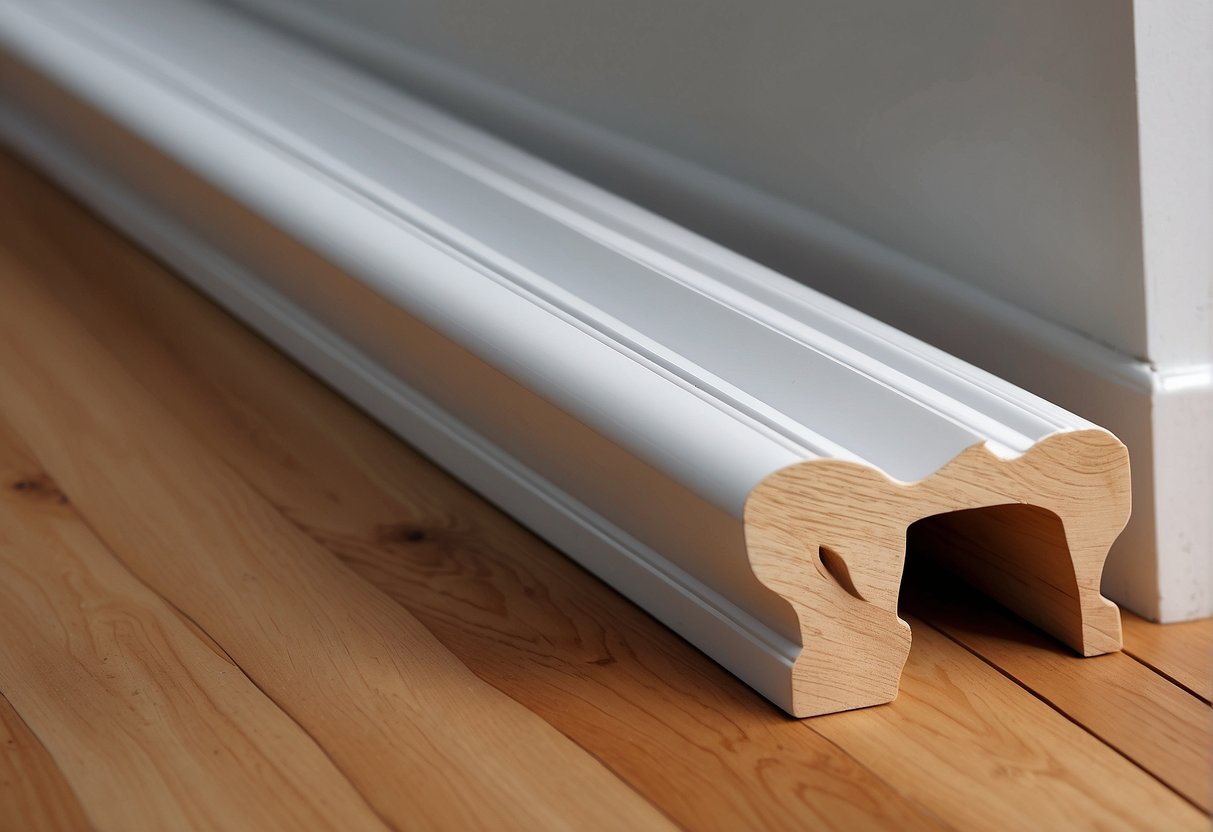 A modern and traditional skirting board profiles side by side, with clean lines and intricate designs, showcasing the differences for comparison