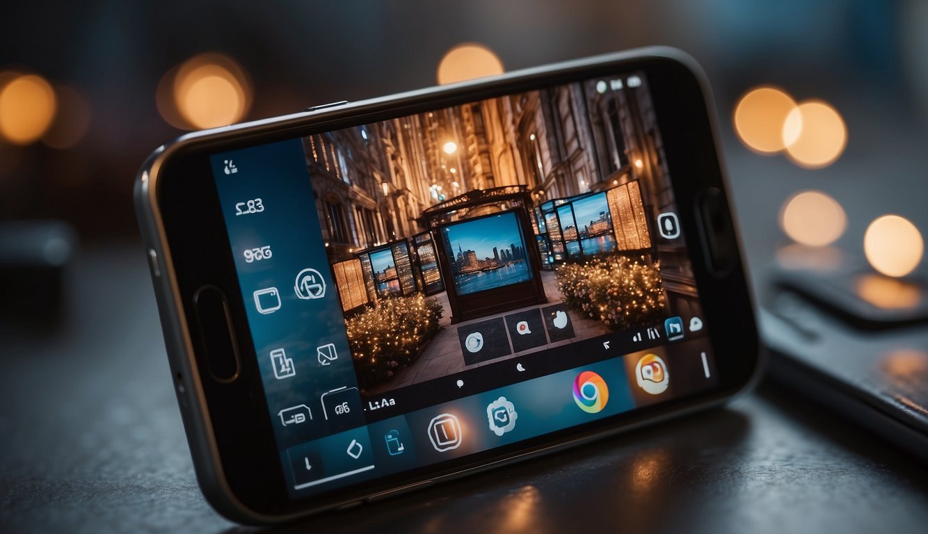 A smartphone with a short film poster displayed on the screen, surrounded by Instagram icons and engagement metrics