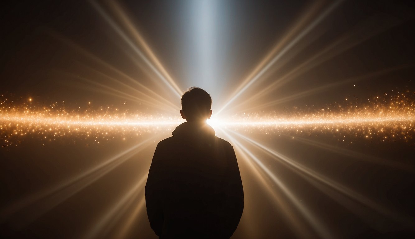 A beam of light emanates from above, enveloping a figure in a warm glow, symbolizing a connection with the Holy Spirit