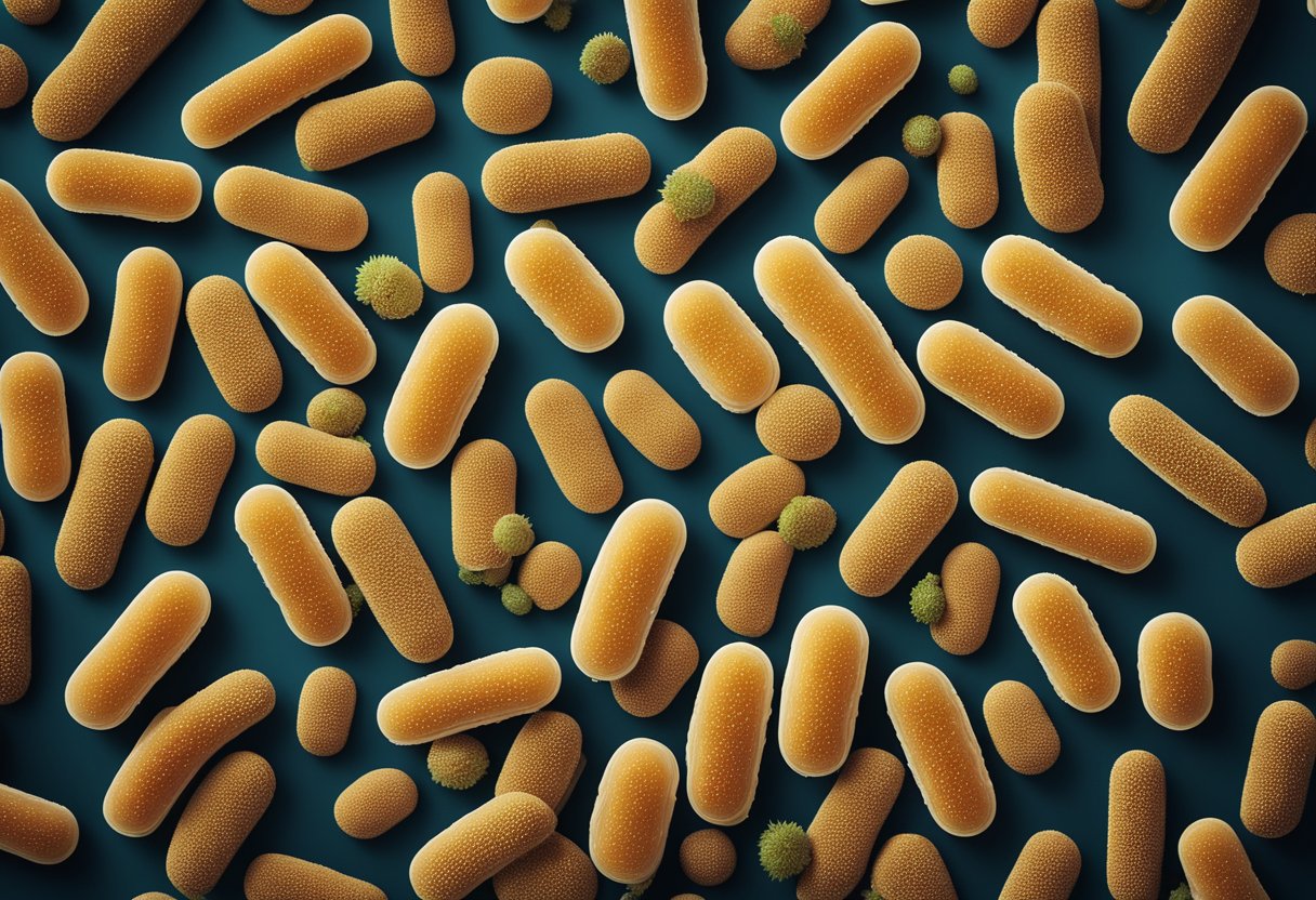 Lactobacillus rhamnosus HN001, a probiotic bacterium, thrives in a nutrient-rich environment, surrounded by other beneficial microorganisms