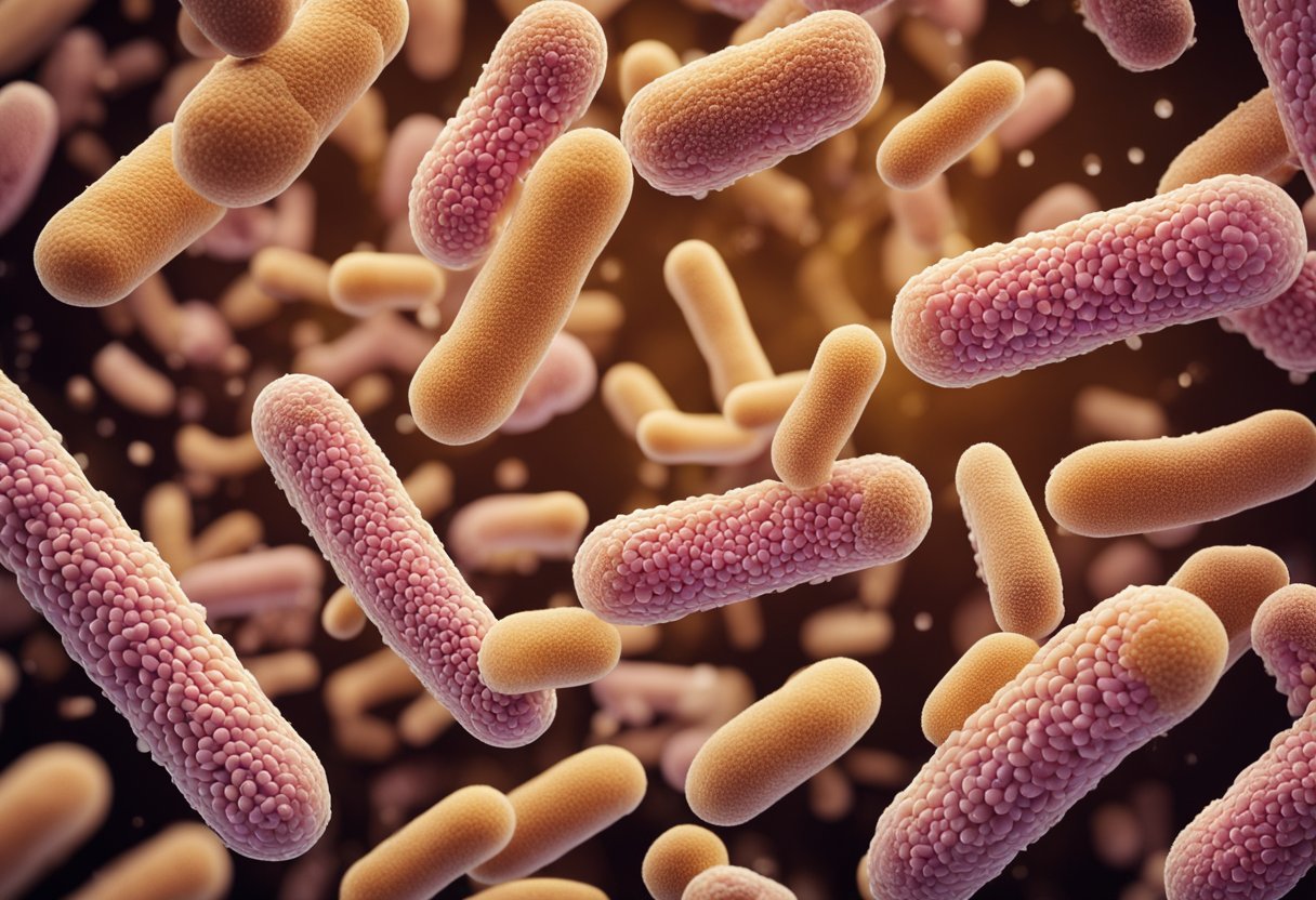 A vibrant, diverse community of lactobacillus reuteri bacteria thrives in a lush, nutrient-rich environment, promoting gut health and digestive benefits