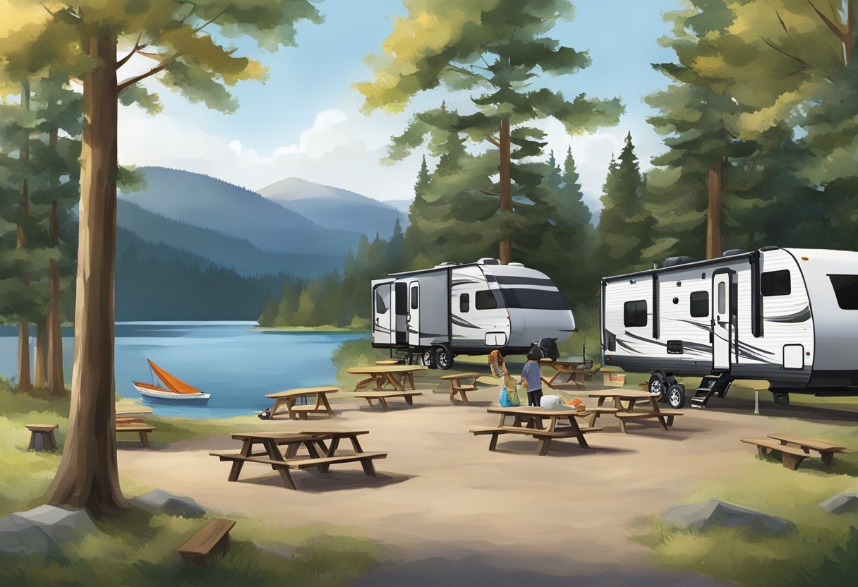The campground at Timothy Lake offers a variety of amenities and services, including picnic areas, fire pits, hiking trails, and boat rentals