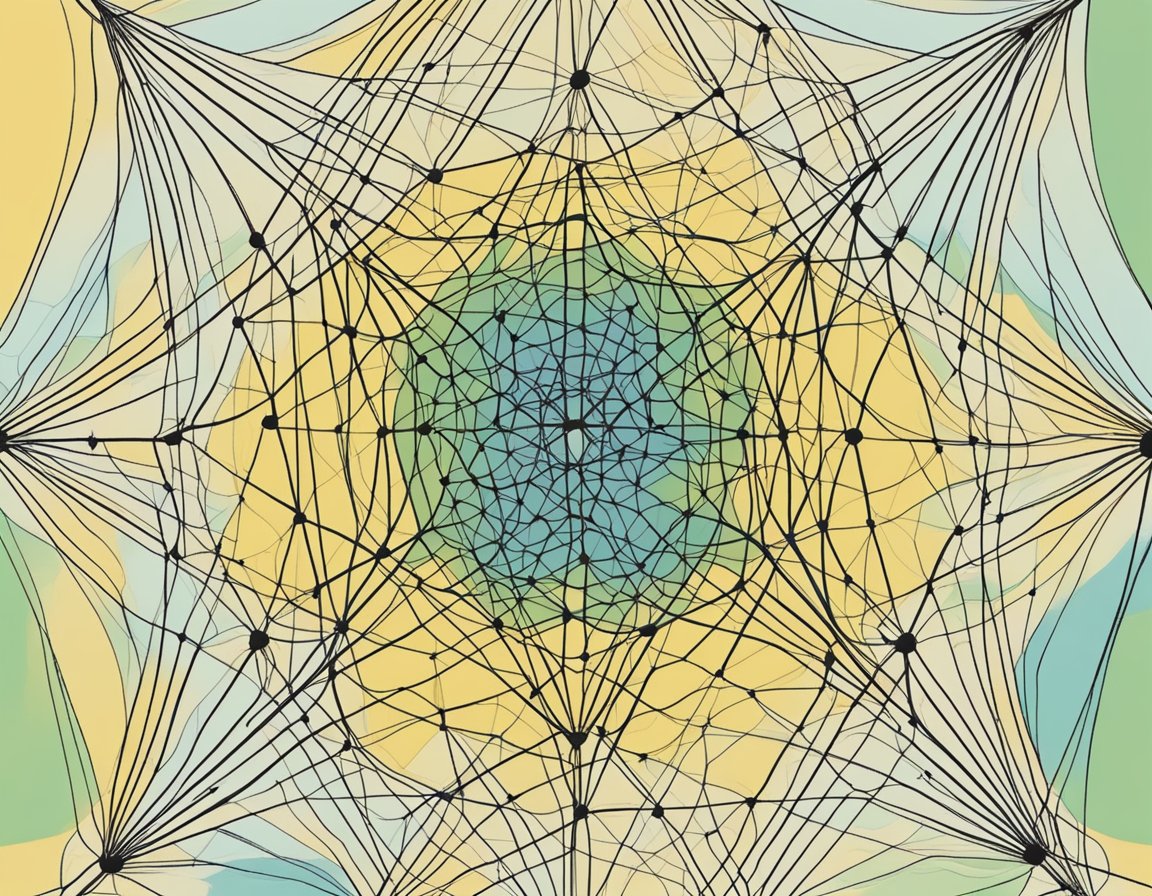 A web of interconnected lines radiate from a central point, symbolizing the connections and influence of Sangeeta Sornalingam