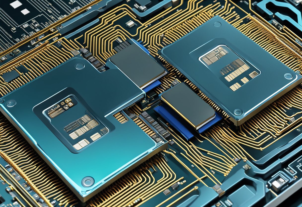 Two CPUs working in tandem, one larger and one smaller, symbolizing the power and efficiency of dual-core processors in enhancing performance