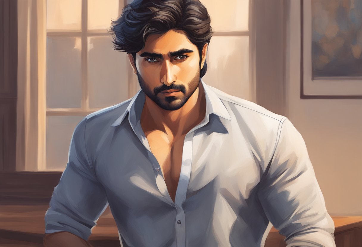 Harshad Chopda's intense gaze captivates the audience, his charismatic presence filling the room. His strong, confident posture exudes an aura of power and determination