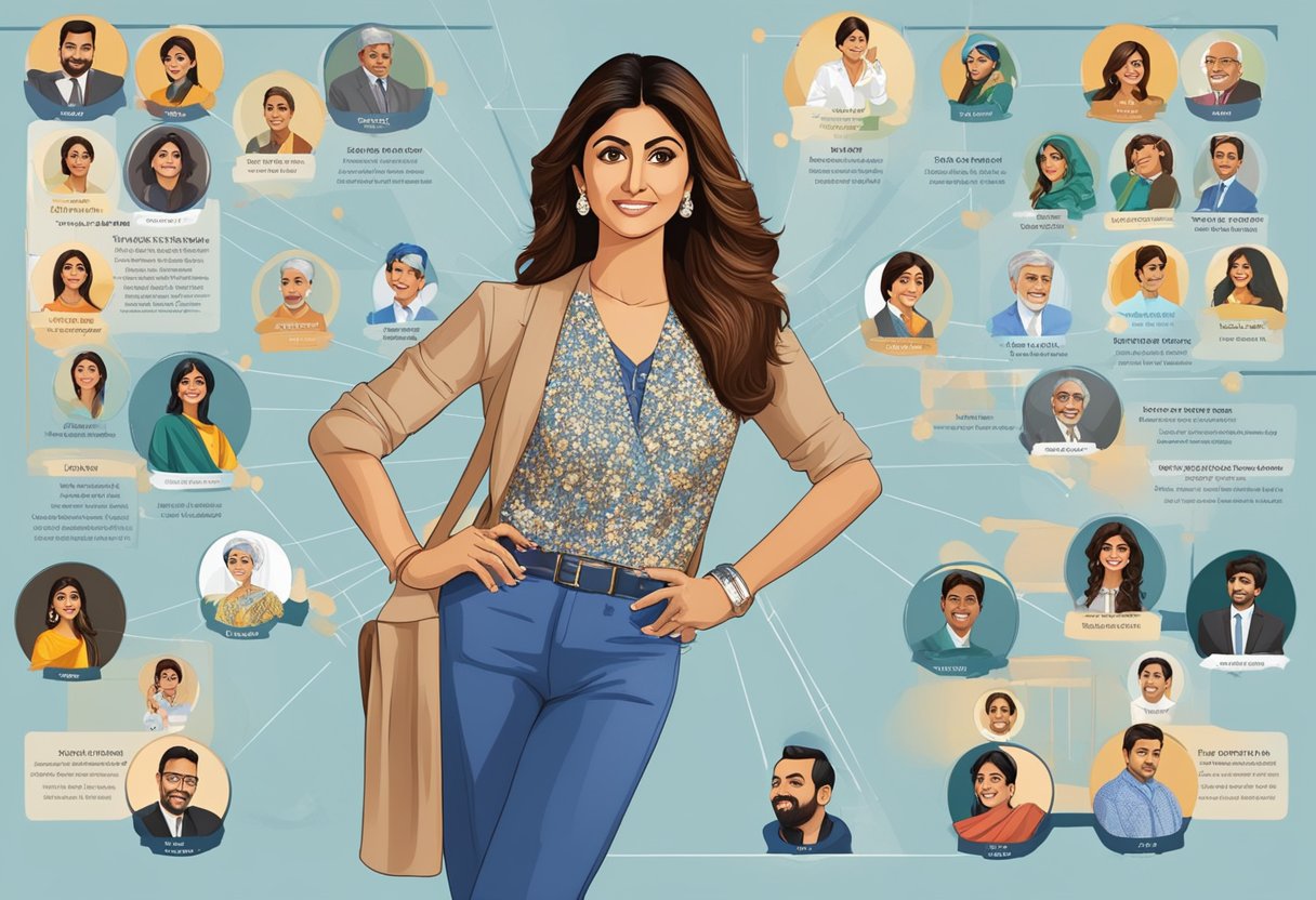 Shilpa Shetty's career milestones displayed in a timeline with accolades, awards, and notable achievements