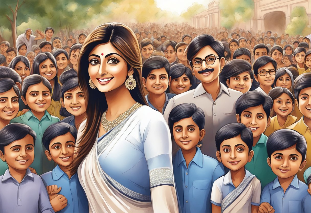 Shilpa Shetty stands tall, exuding confidence and grace, surrounded by her loving family and supporters, advocating for important causes