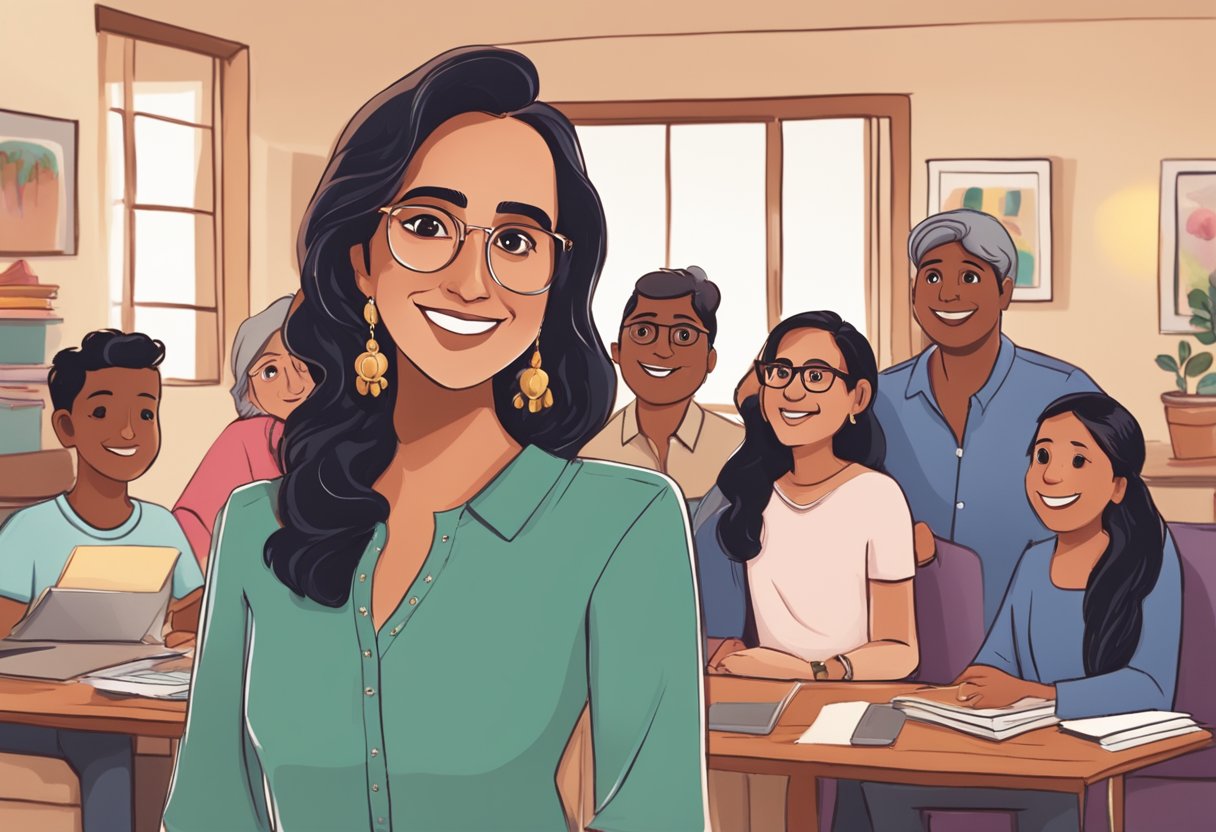 Kirti Mehra stands confidently, smiling as she records a YouTube video, surrounded by her family and friends. Her warm personality shines through as she engages with her audience