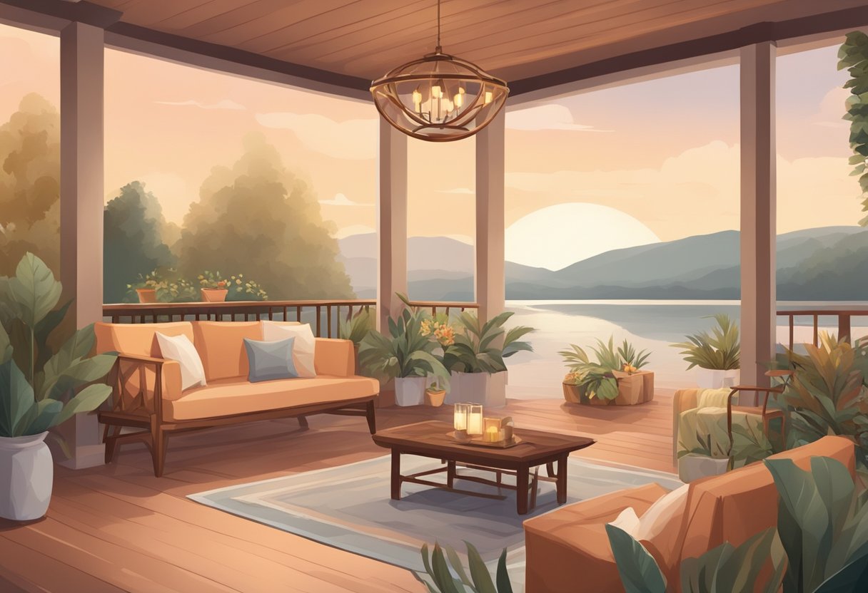 A serene background with a warm color palette, depicting a peaceful family setting with subtle hints of luxury and elegance