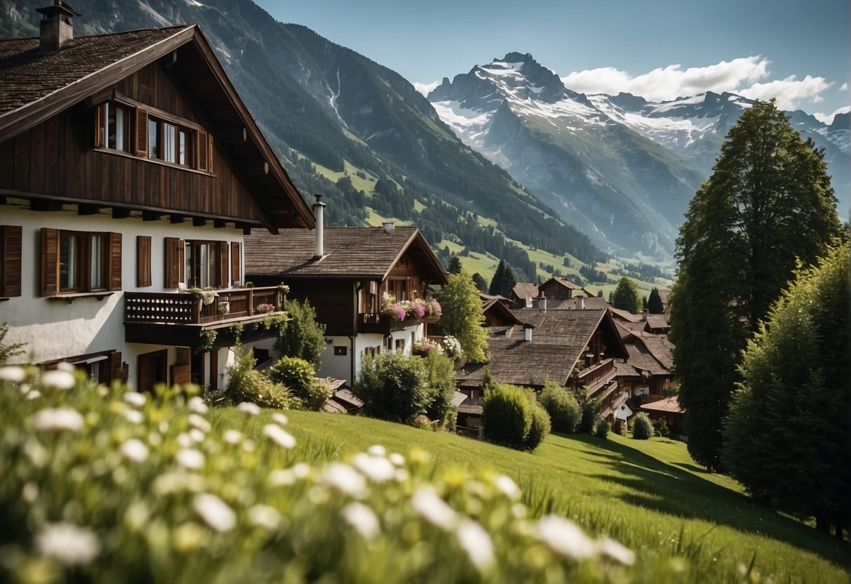 Lush green valleys, snow-capped mountains, and pristine lakes create a picturesque Swiss landscape. Chalet-style houses dot the countryside, while charming cities offer a blend of modernity and tradition