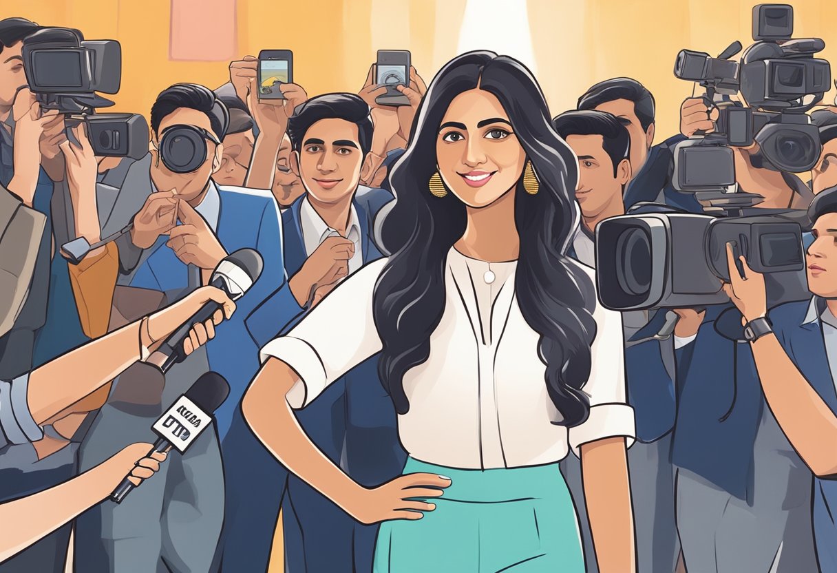 Shloka Mehta's media presence: elegant, poised, confident. Bright lights, camera flashes, microphone in hand, surrounded by adoring fans and reporters