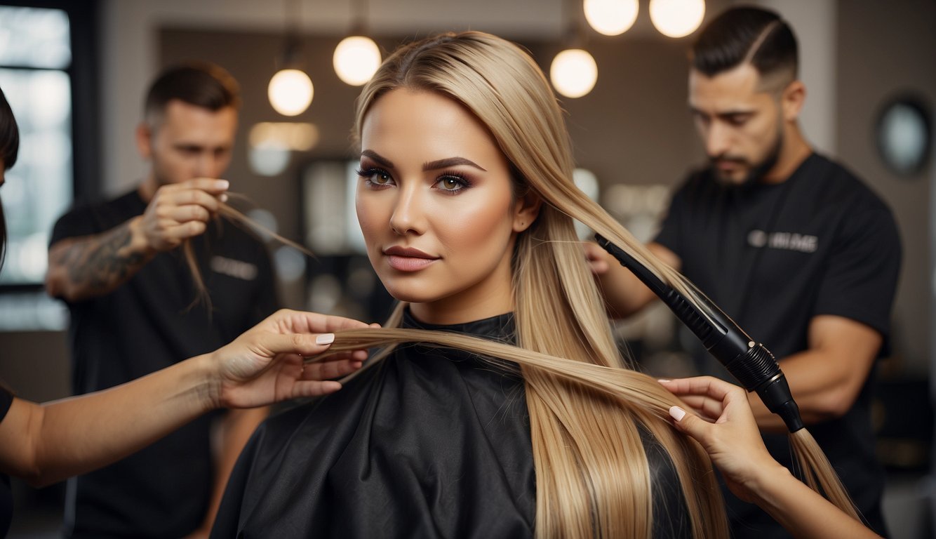 A hairstylist carefully selects and styles various types of hair extensions, showcasing their versatility and natural appearance