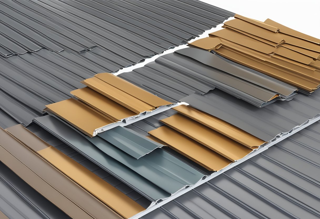 A variety of metal roofing materials and options displayed at a contractor's shop in Pittsburgh, PA