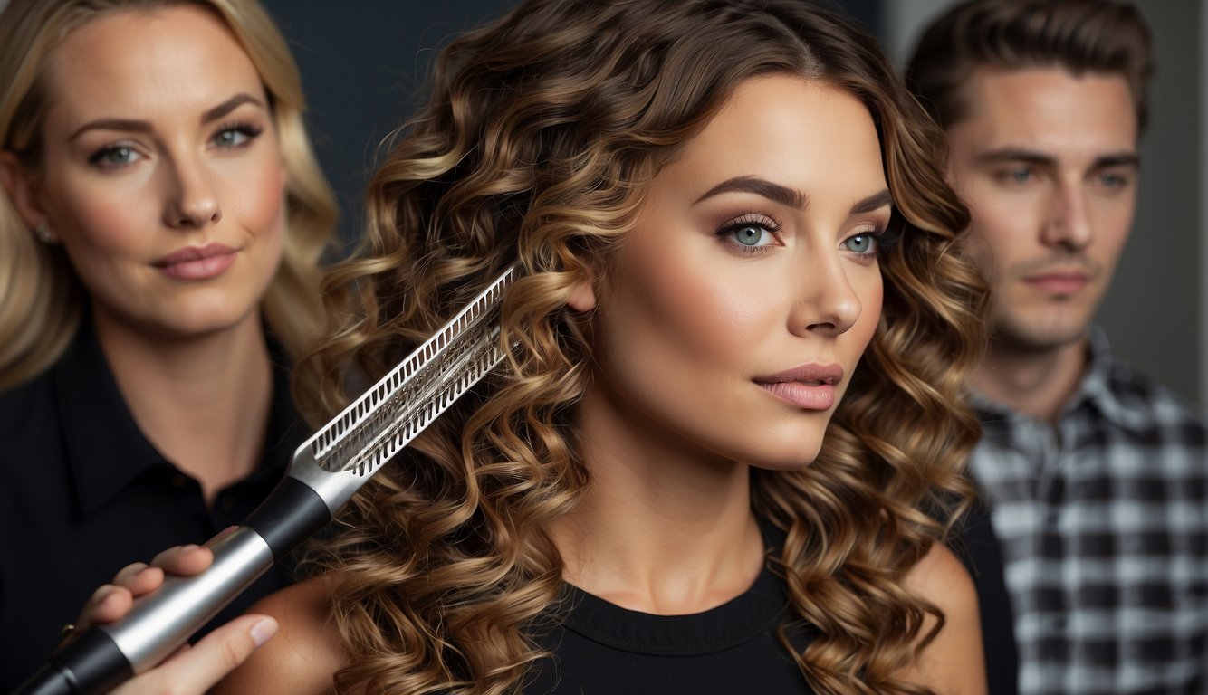 A variety of hair types and lengths being styled with a crimping iron