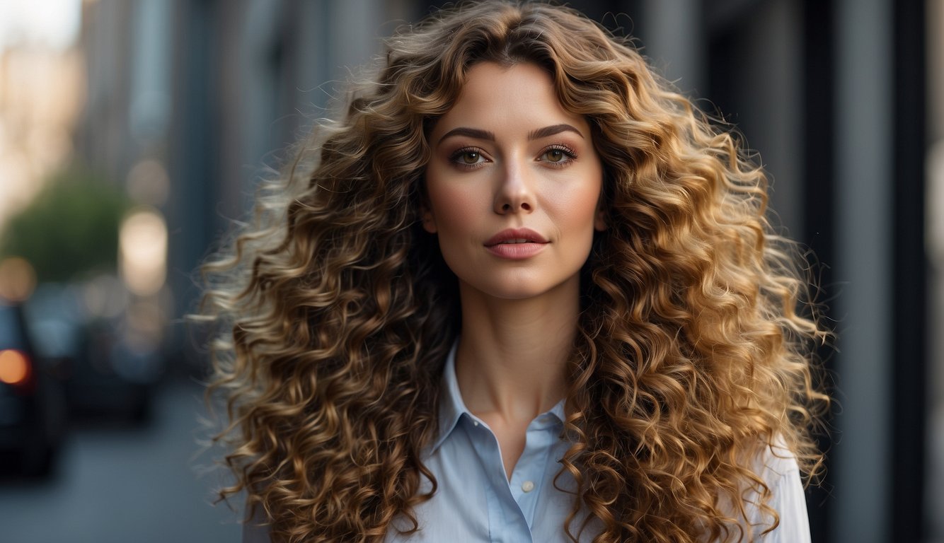 Frizzy hair styled without heat: A woman's hair air-dried with no heat tools, showing natural waves and texture